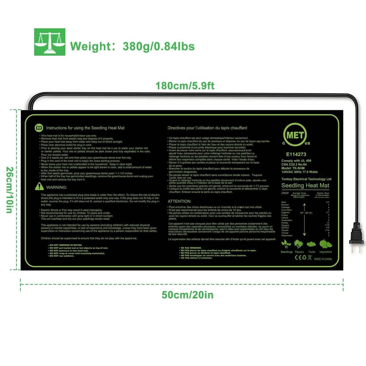 10" x 20" Heizmatte für Keimlinge zur Samenkeimung