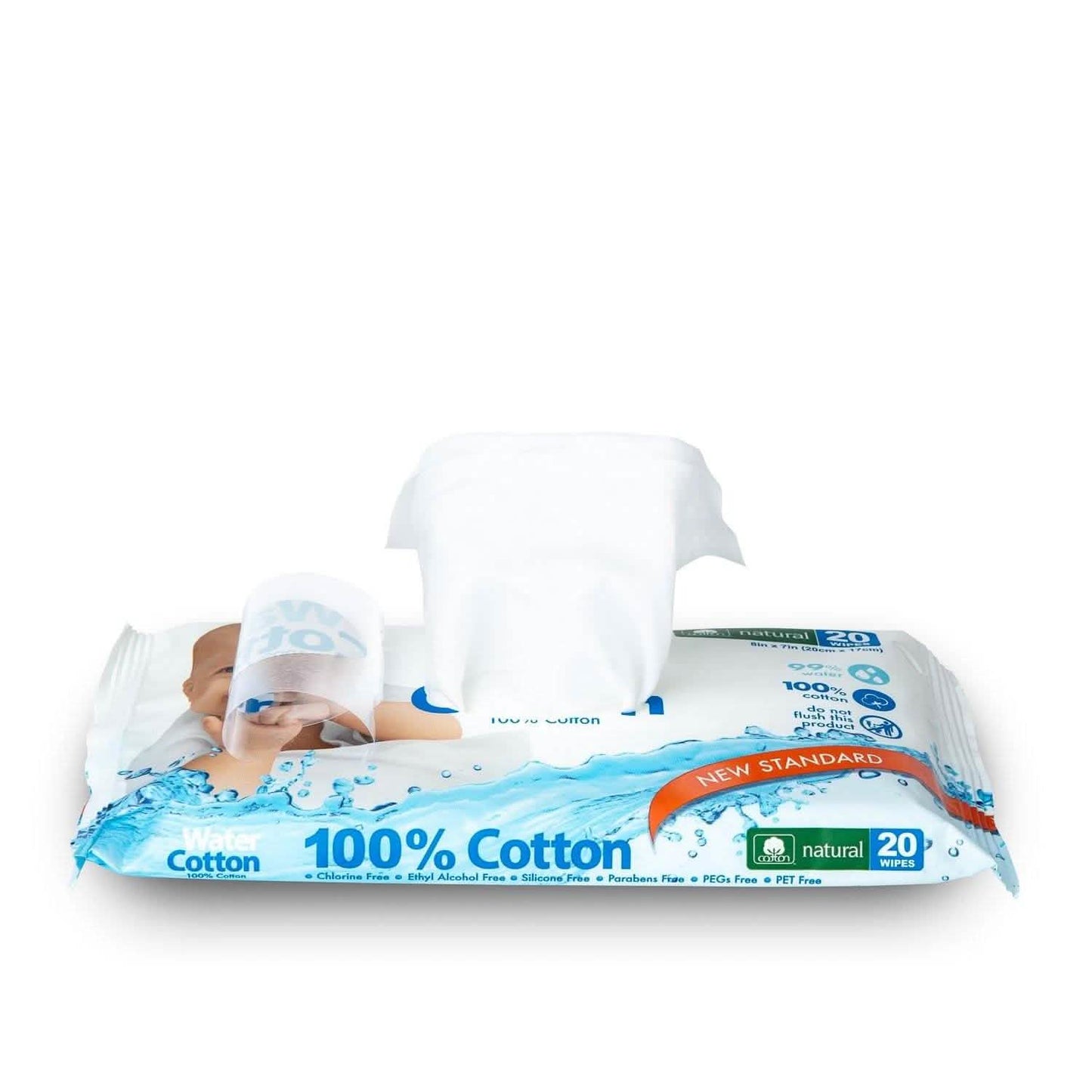 100 % Bio-Baumwolle Feuchttücher – Reisepackung 20 Stück