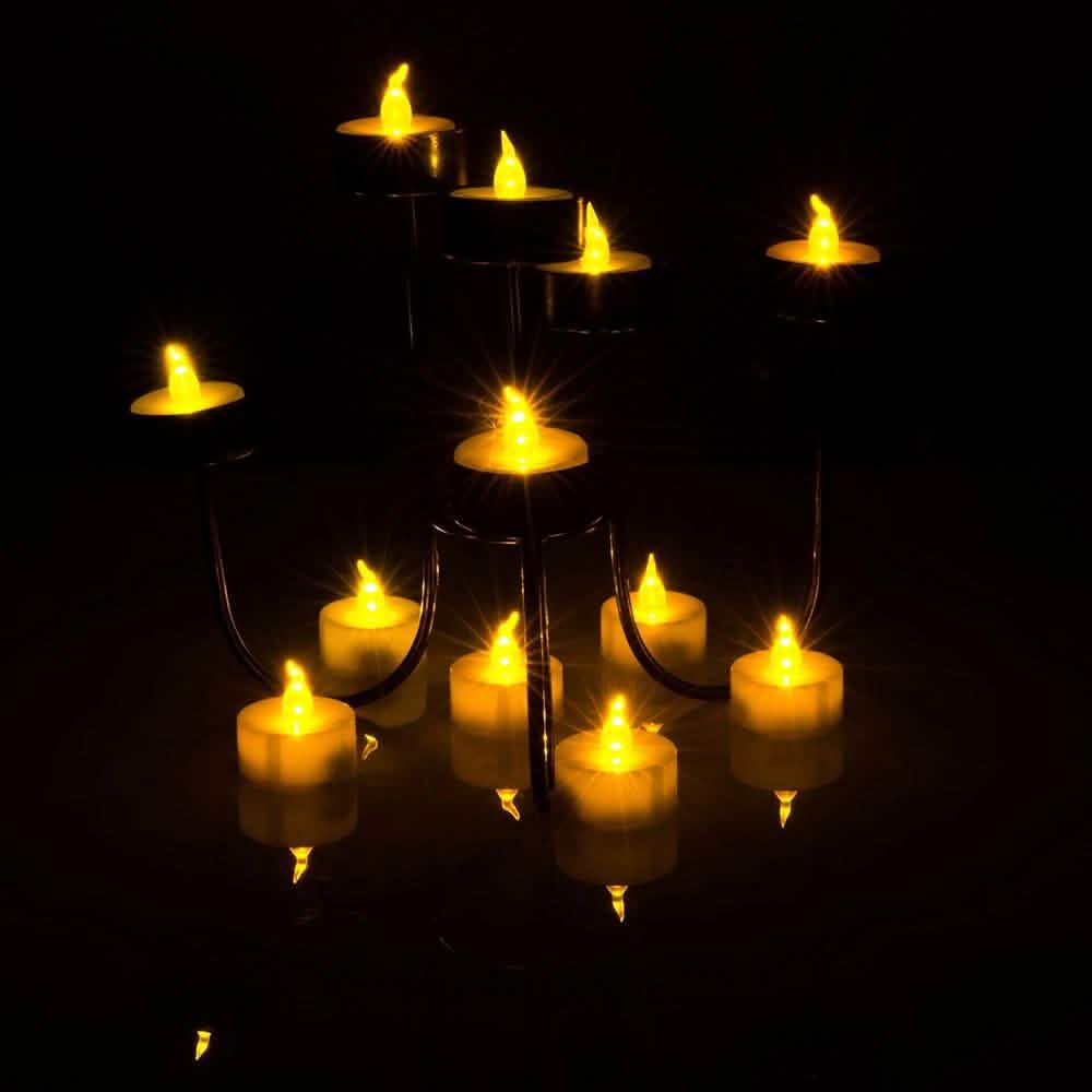 100 Stück: Ambergelbes LED Kerzen Teelicht Flammenloses Dauer-Teelicht