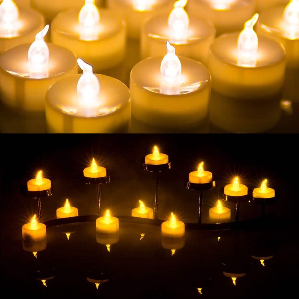 100 Stück: Ambergelbes LED Kerzen Teelicht Flammenloses Dauer-Teelicht