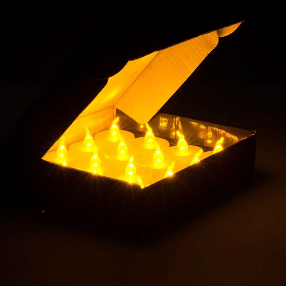 100 Stück: Ambergelbes LED Kerzen Teelicht Flammenloses Dauer-Teelicht