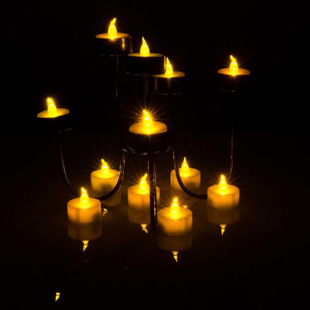 100 Stück: Bernsteinfarbene LED-Teelichter, flammenlose flackernde Kerzen