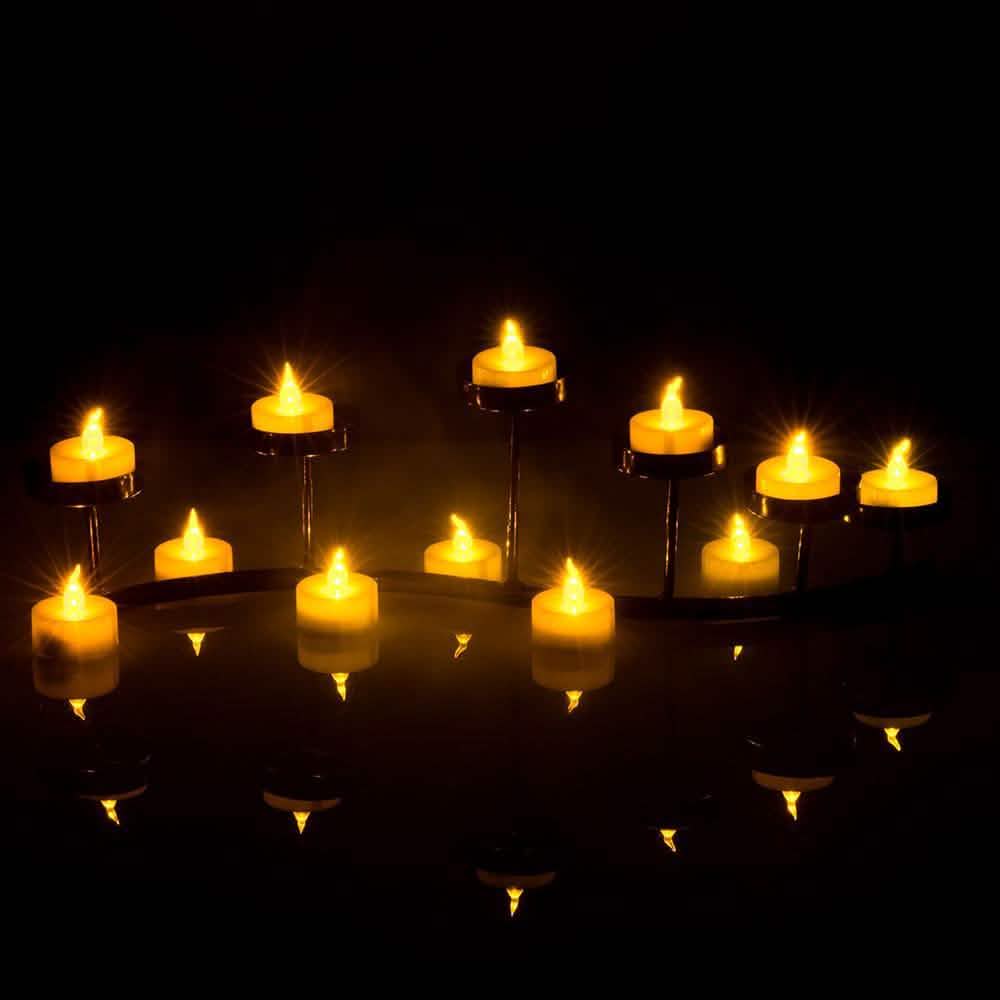 100 Stück: Bernsteinfarbene LED-Teelichter, flammenlose flackernde Kerzen