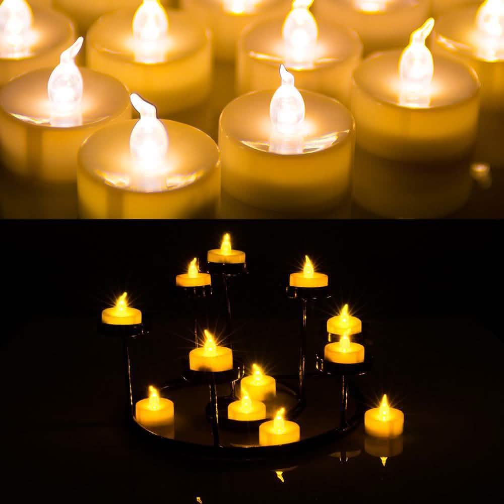 100 Stück: Bernsteinfarbene LED-Teelichter, flammenlose flackernde Kerzen
