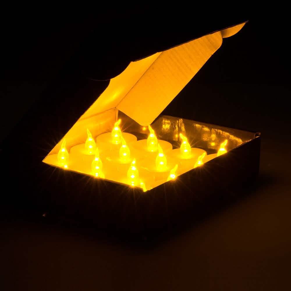 100 Stück: Bernsteinfarbene LED-Teelichter, flammenlose flackernde Kerzen