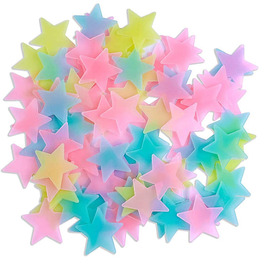 100-teiliges Set: Bunte, leuchtende Sterne aus Kunststoff als Wandsticker