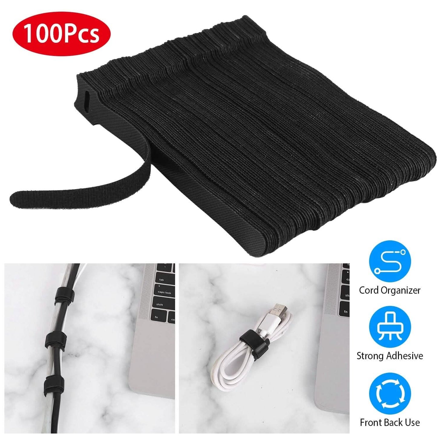 100 Stück: Wiederverwendbare Kabelbinder 15 cm Kabelmanagement-Halter