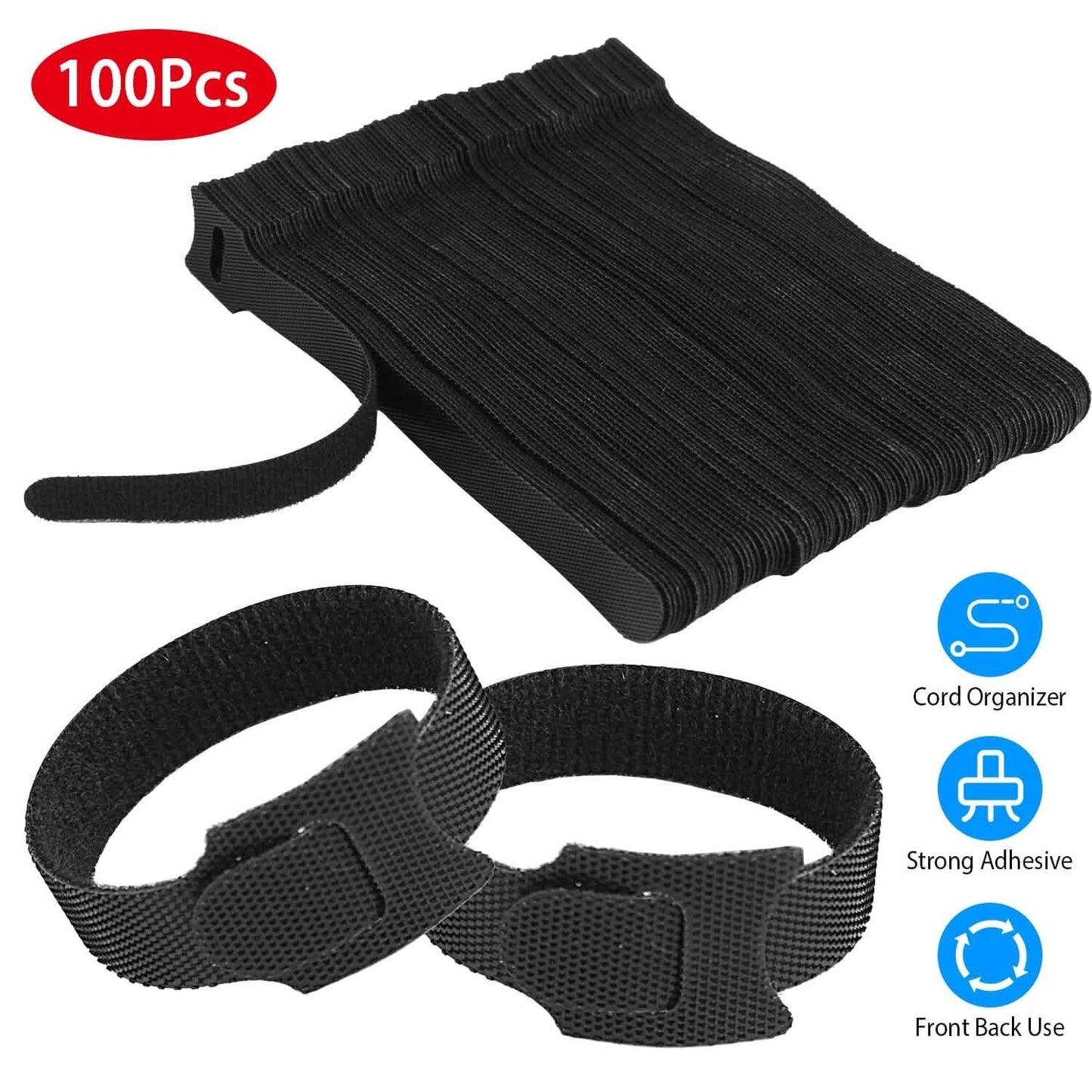 100 Stück: Wiederverwendbare Kabelbinder 15 cm Kabelmanagement-Halter