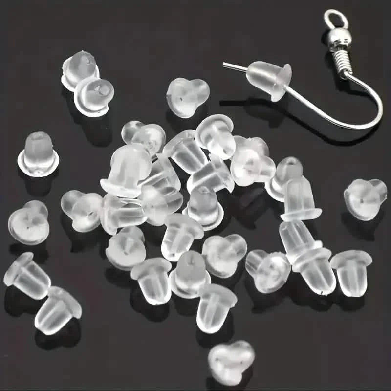100 Stück: Transparente Ohrstecker-Verschlüsse aus Kunststoff, Ohrstöpsel, Ohrring-Pin-Rücken, Ohrstöpsel