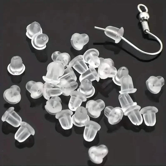 100 Stück: Transparente Ohrstecker-Verschlüsse aus Kunststoff, Ohrstöpsel, Ohrring-Pin-Rücken, Ohrstöpsel