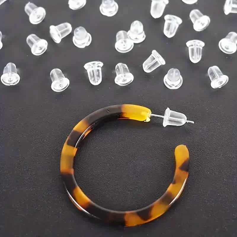100 Stück: Transparente Ohrstecker-Verschlüsse aus Kunststoff, Ohrstöpsel, Ohrring-Pin-Rücken, Ohrstöpsel