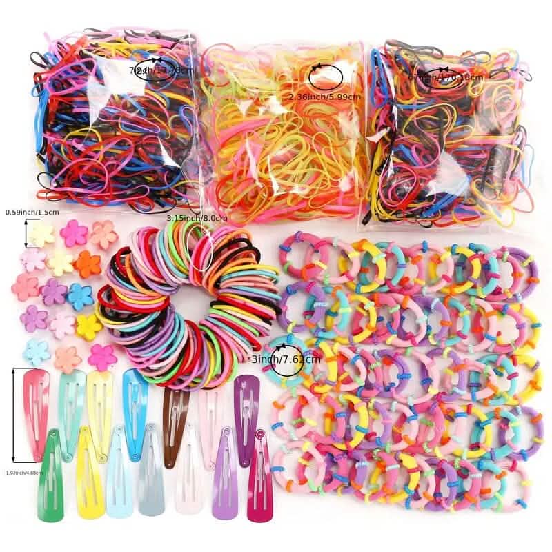 1000-teiliges Set: Bunte Haargummis und Haarbänder für Damen