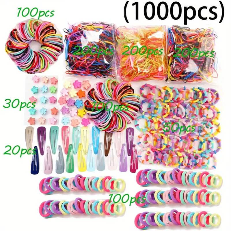 1000-teiliges Set: Bunte Haargummis und Haarbänder für Damen