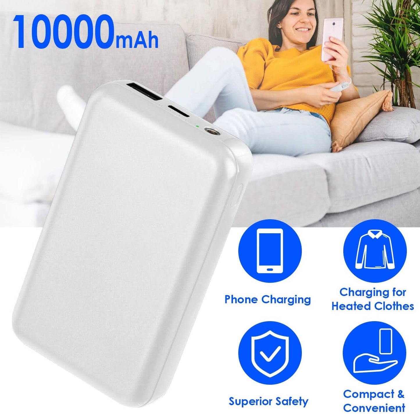10000mAh Powerbank Tragbares Ladegerät Akku für beheizbare Decke Weste Jacke