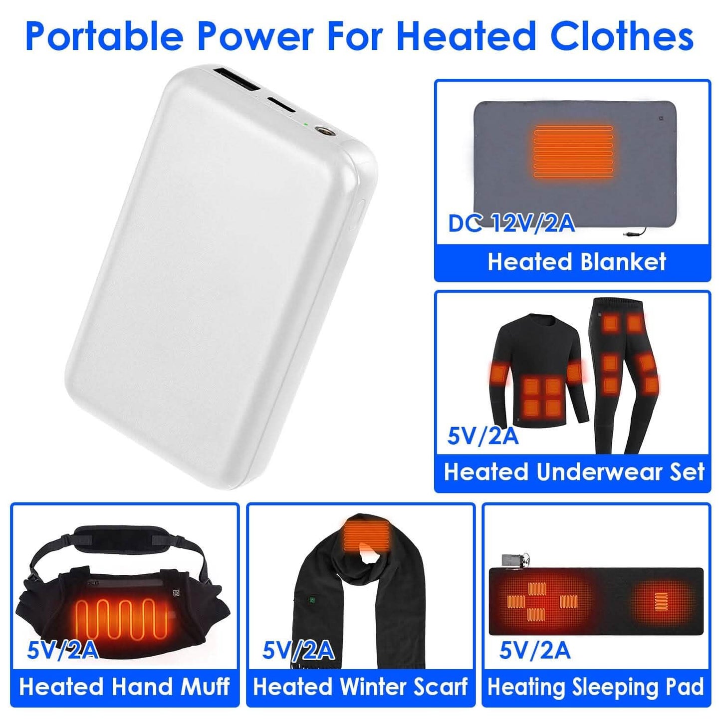 10000mAh Powerbank Tragbares Ladegerät Akku für beheizbare Decke Weste Jacke