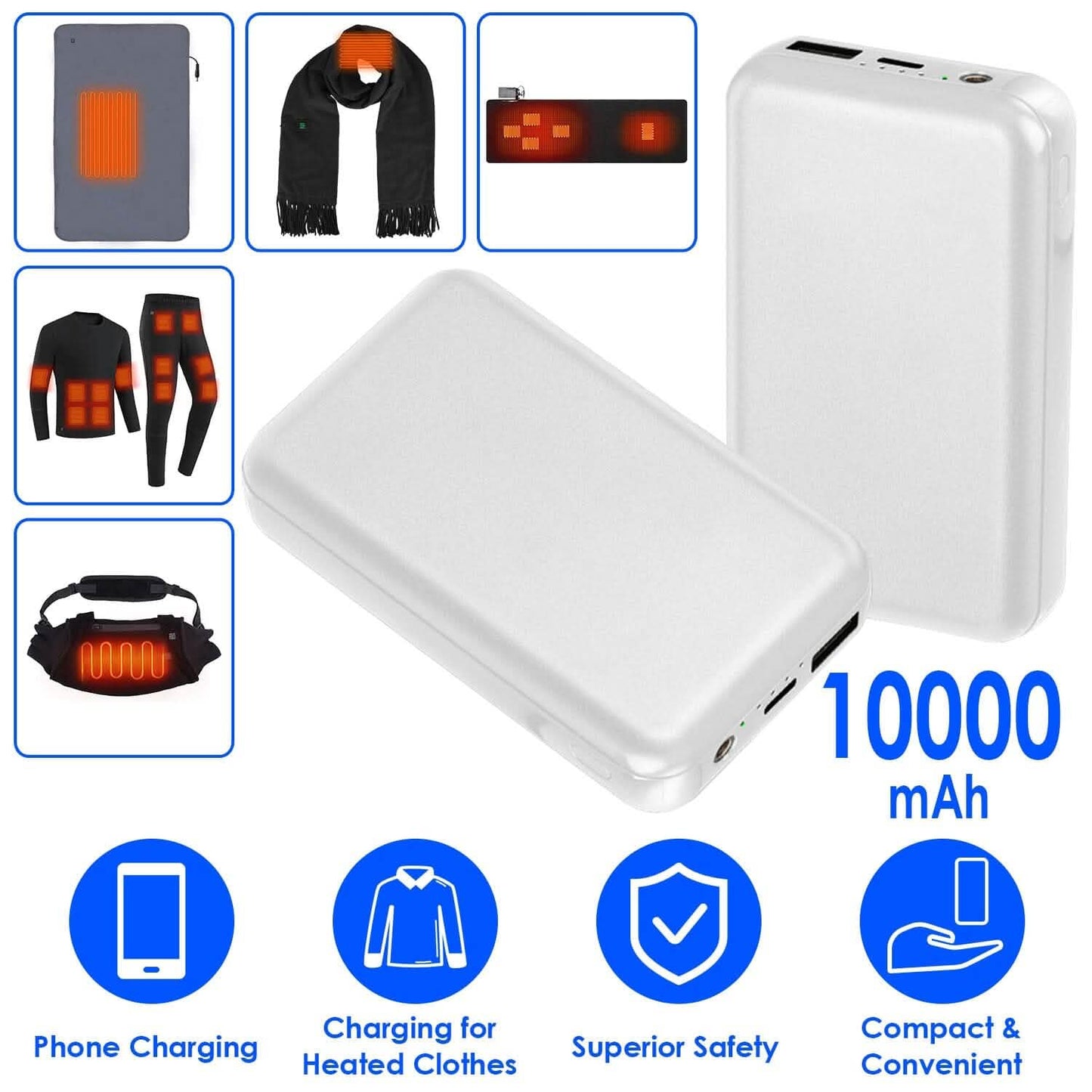 10000mAh Powerbank Tragbares Ladegerät Akku für beheizbare Decke Weste Jacke