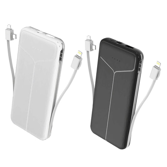 10000mAh Powerbank Tragbares Ladegerät mit US-Stecker 2 integrierte Kabel Externer Akkupack