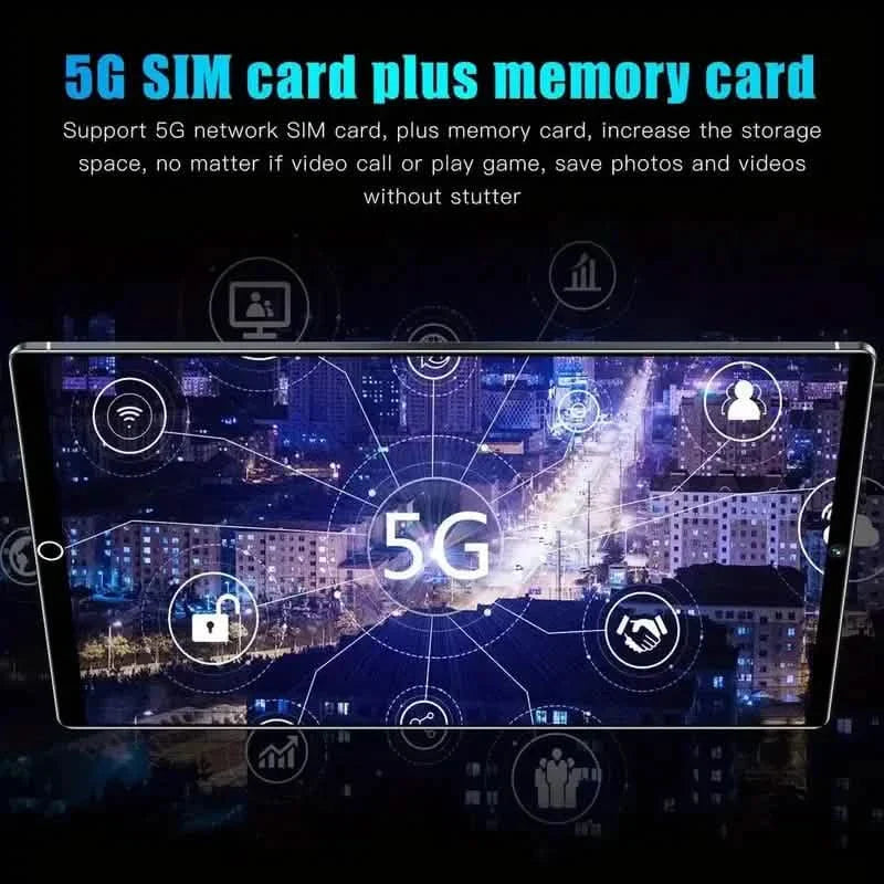 10,1-Zoll Smart 5G Tablet – Dual-SIM-Kartensteckplätze, 8 GB RAM, 256 GB Speicher, 24 MP + 48 MP Kamera + mehr