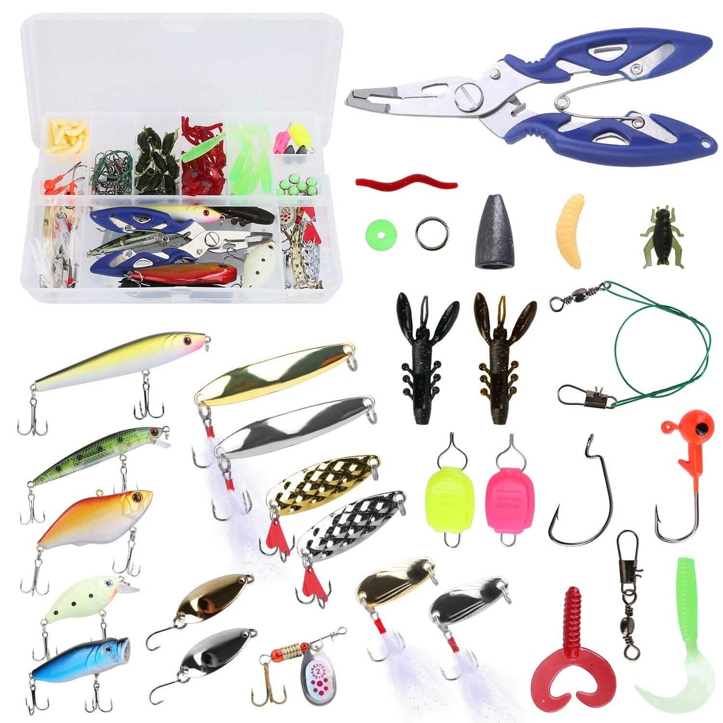 101-teilig: Angelköder-Set Weichplastikköder-Set mit weichen Würmern, Crankbaits und Box