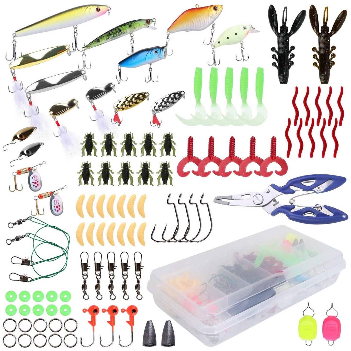 101-teilig: Angelköder-Set Weichplastikköder-Set mit weichen Würmern, Crankbaits und Box
