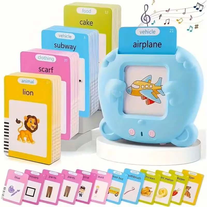 Lernspielzeug Flash-Karten – 112 Karten, 224 Wörter | USB wiederaufladbares Lese-Spielzeug für Kinder (Rosa/Blau)