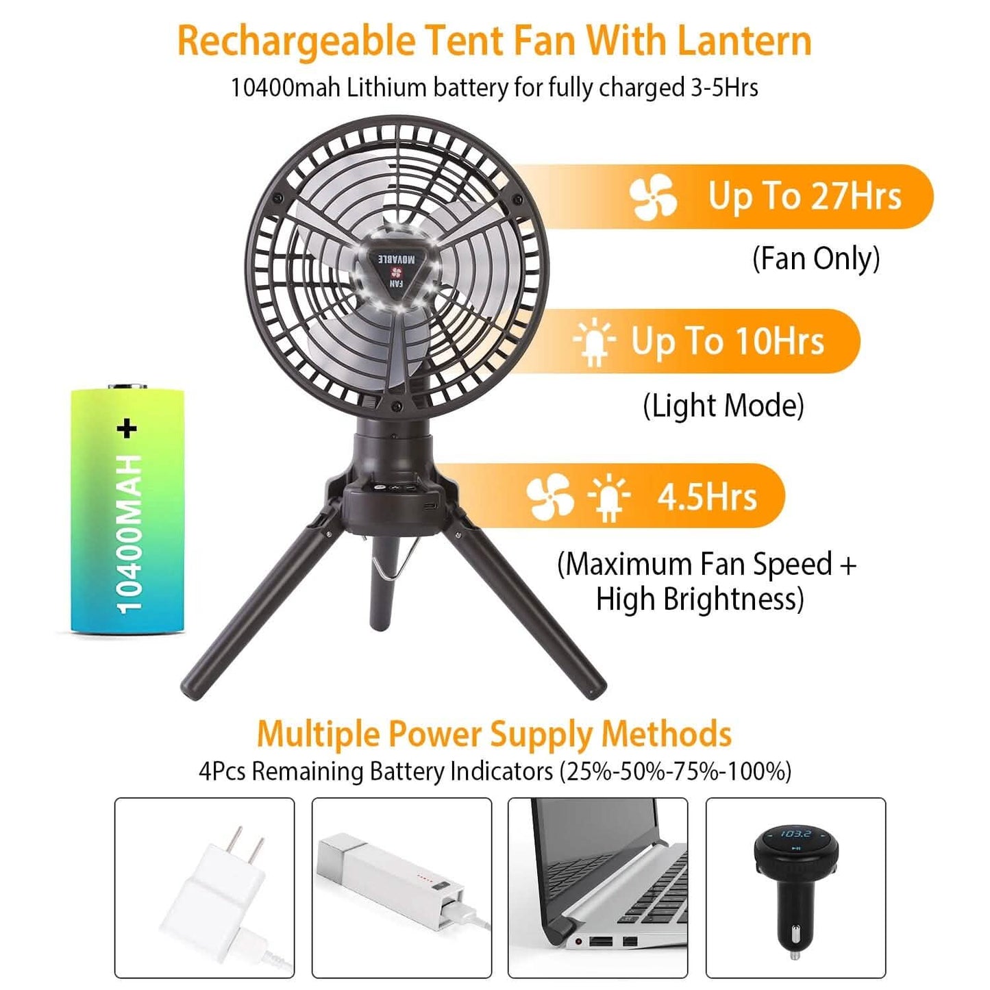 10400 mAh Tragbarer Campingventilator