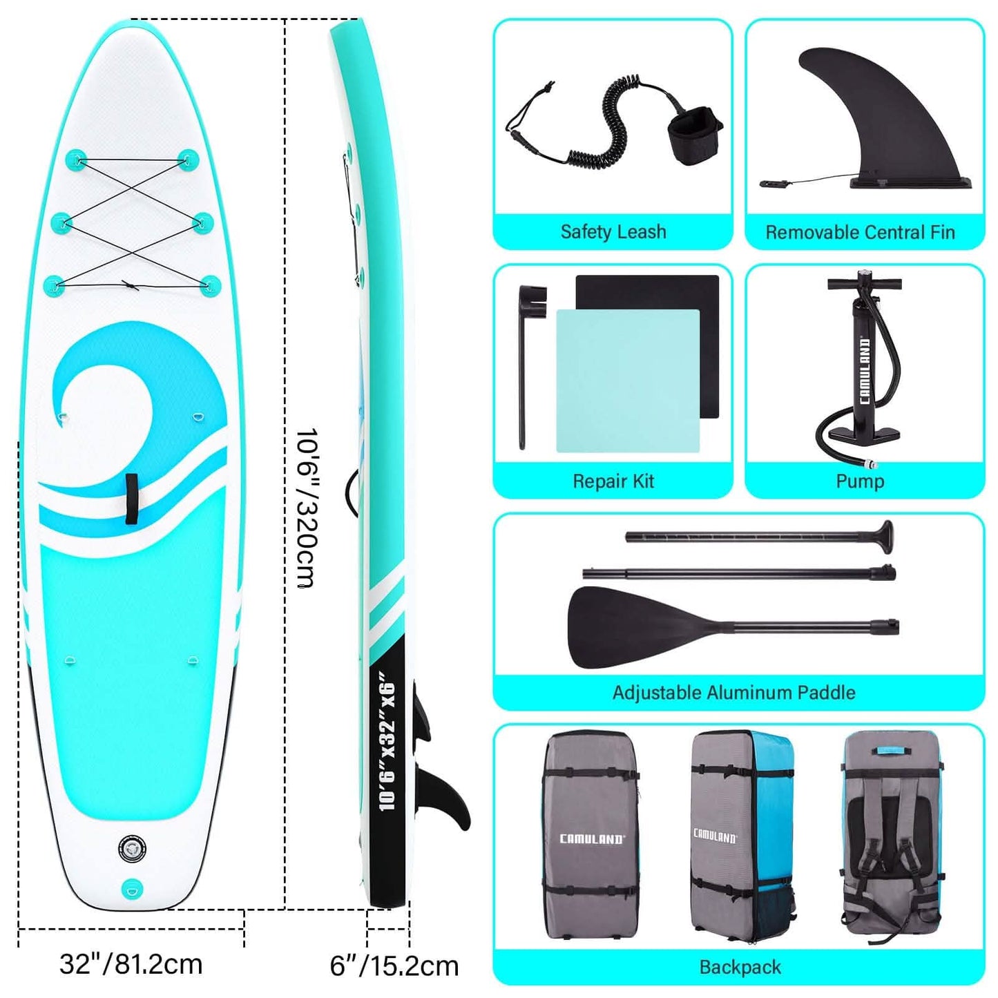 320 x 81 x 15 cm Paddleboards für Erwachsene mit Premium SUP Zubehör und Rucksack