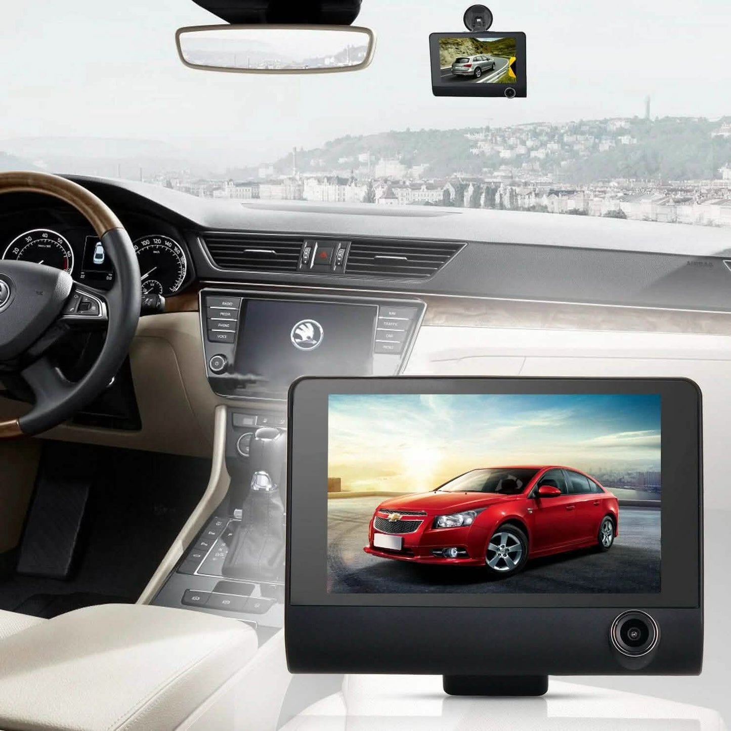 1080P 4" Dual-Objektiv HD Auto DVR Rückfahrkamera Video Armaturenbrett-Kamera Recorder G-Sensor