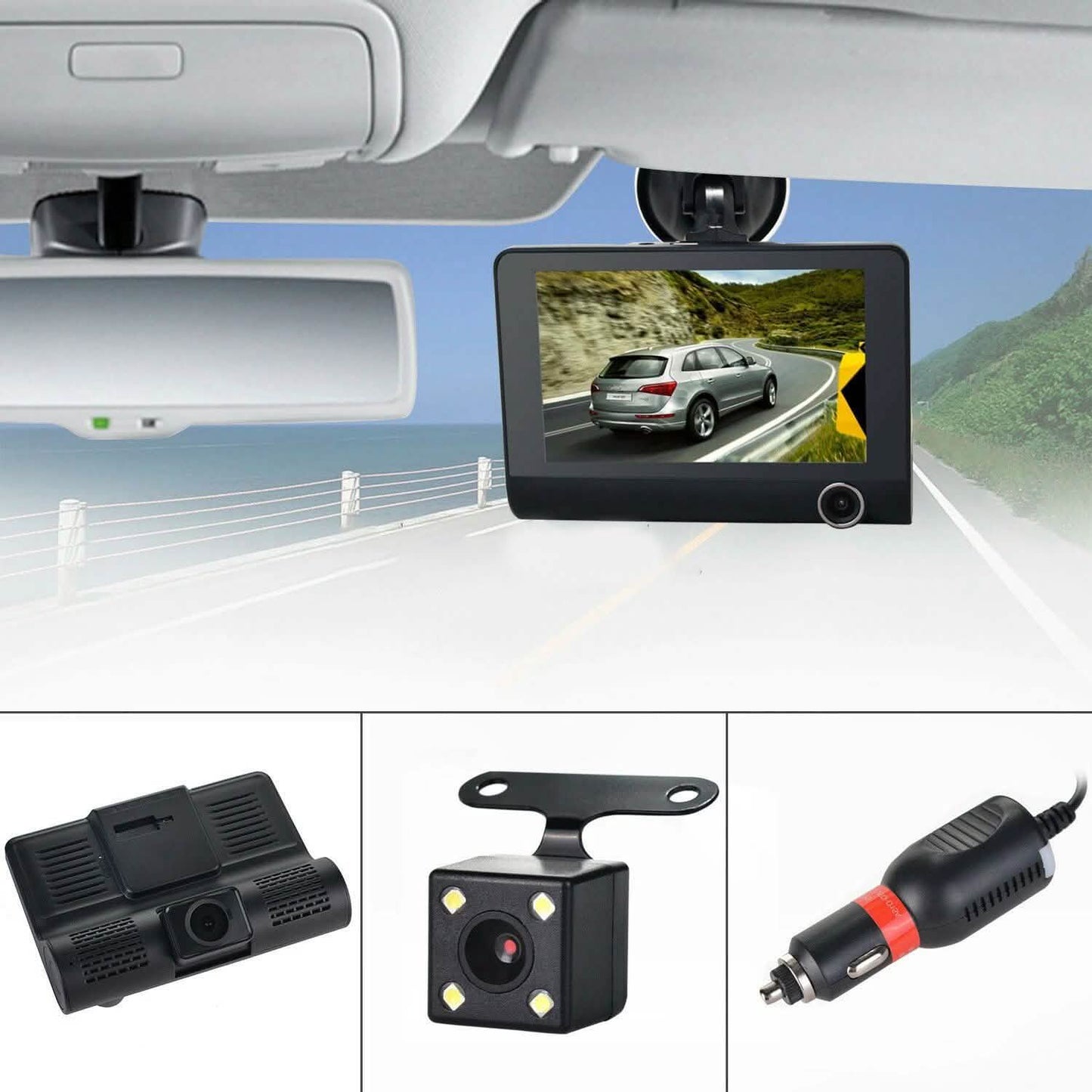 1080P 4" Dual-Objektiv HD Auto DVR Rückfahrkamera Video Armaturenbrett-Kamera Recorder G-Sensor