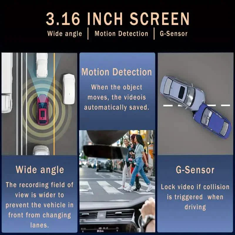 1080P Full HD Dual-Kamera Dashcam für Autos 3,16 Zoll IPS-Bildschirm GPS und Spurhalteassistent