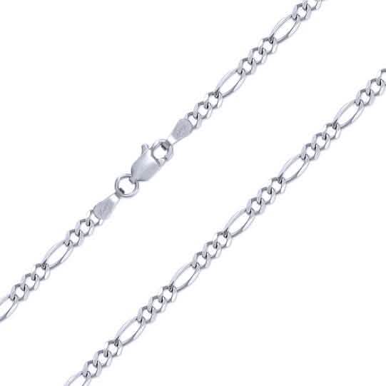 10K Weißgold Damen Herren 2,5mm Massive Figarokette Anhänger Halskette