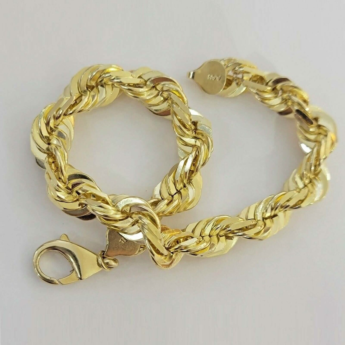 10 Karat Gelbgold Herren 6mm Diamantgeschliffene Kette Echtes italienisches Armband 8"