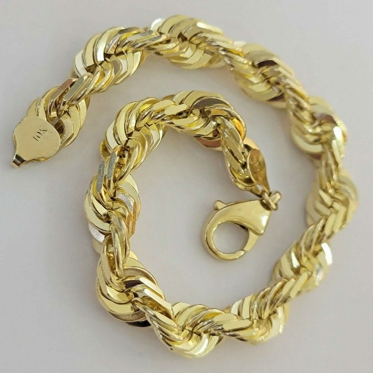 10 Karat Gelbgold Herren 6mm Diamantgeschliffene Kette Echtes italienisches Armband 8"