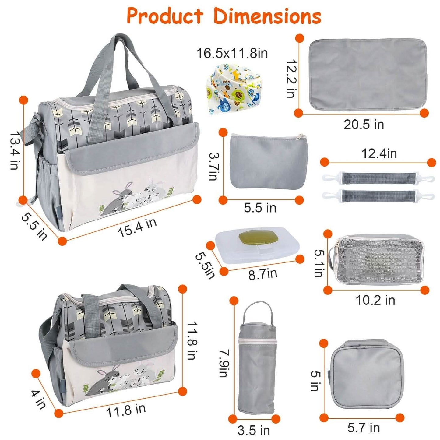 11-teiliges Set: Multifunktionale Wickeltaschen mit Kühltasche
