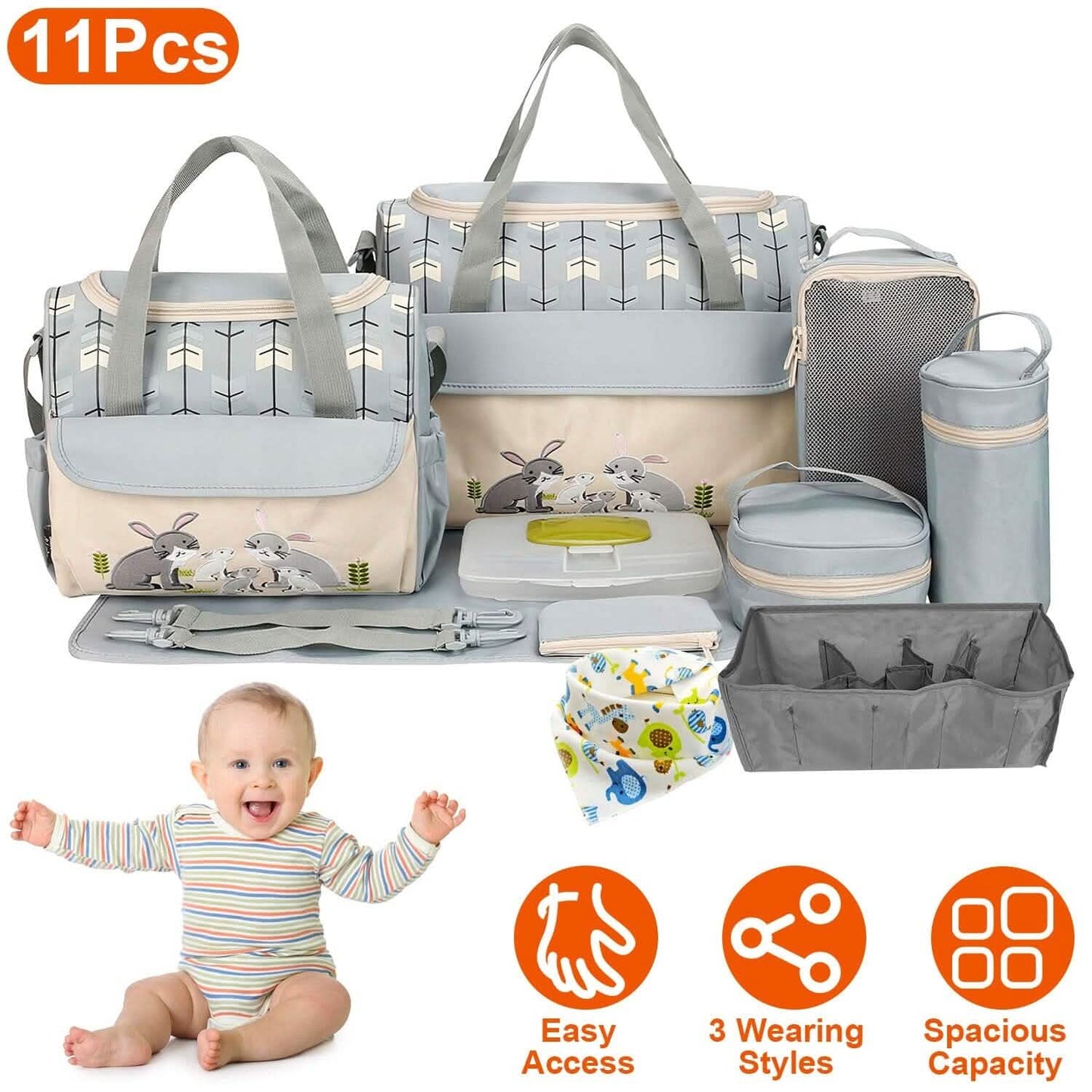 11-teiliges Set: Multifunktionale Wickeltaschen mit Kühltasche