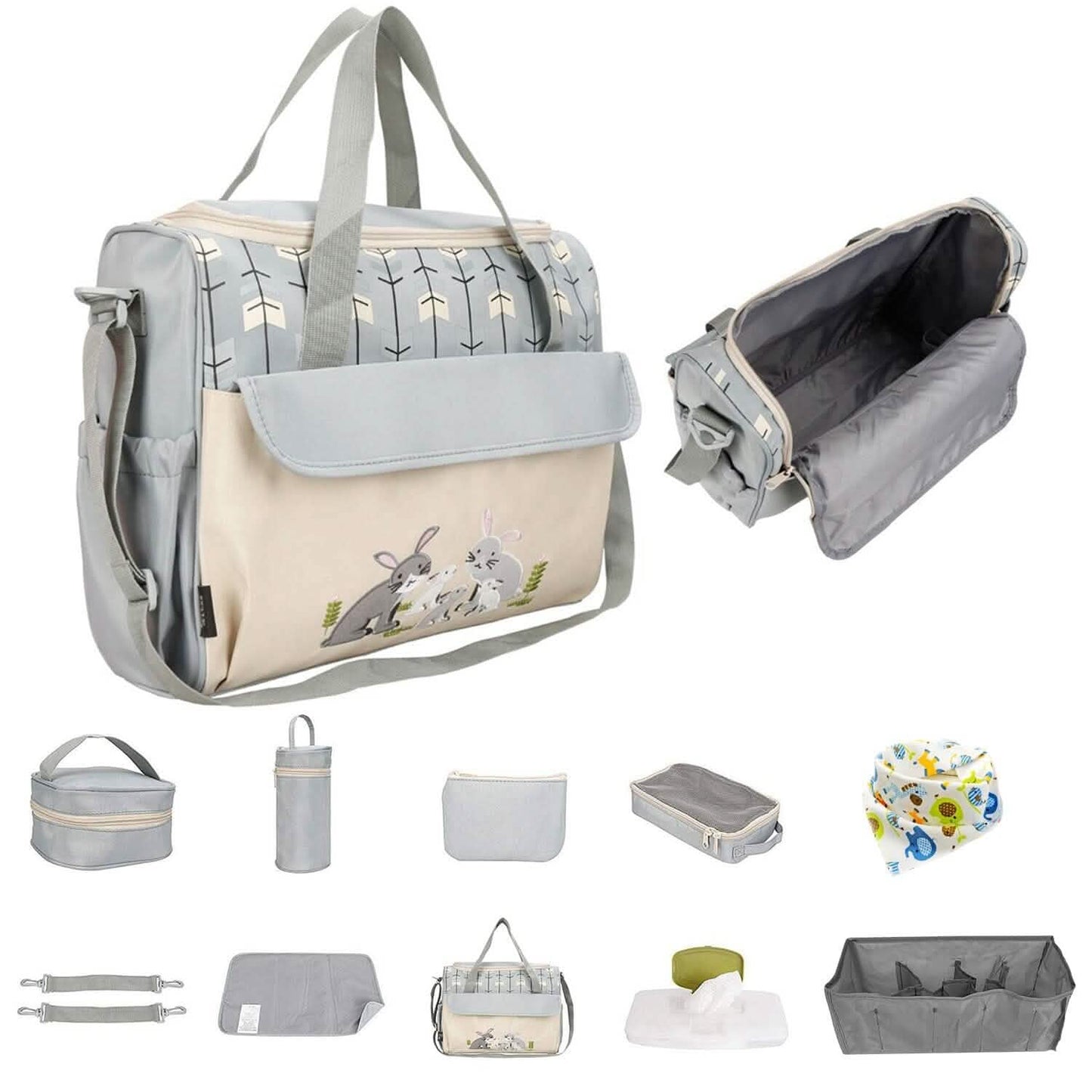 11-teiliges Set: Multifunktionale Wickeltaschen mit Kühltasche