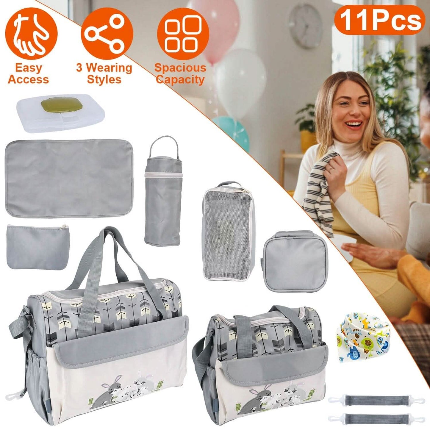 11-teiliges Set: Multifunktionale Wickeltaschen mit Kühltasche