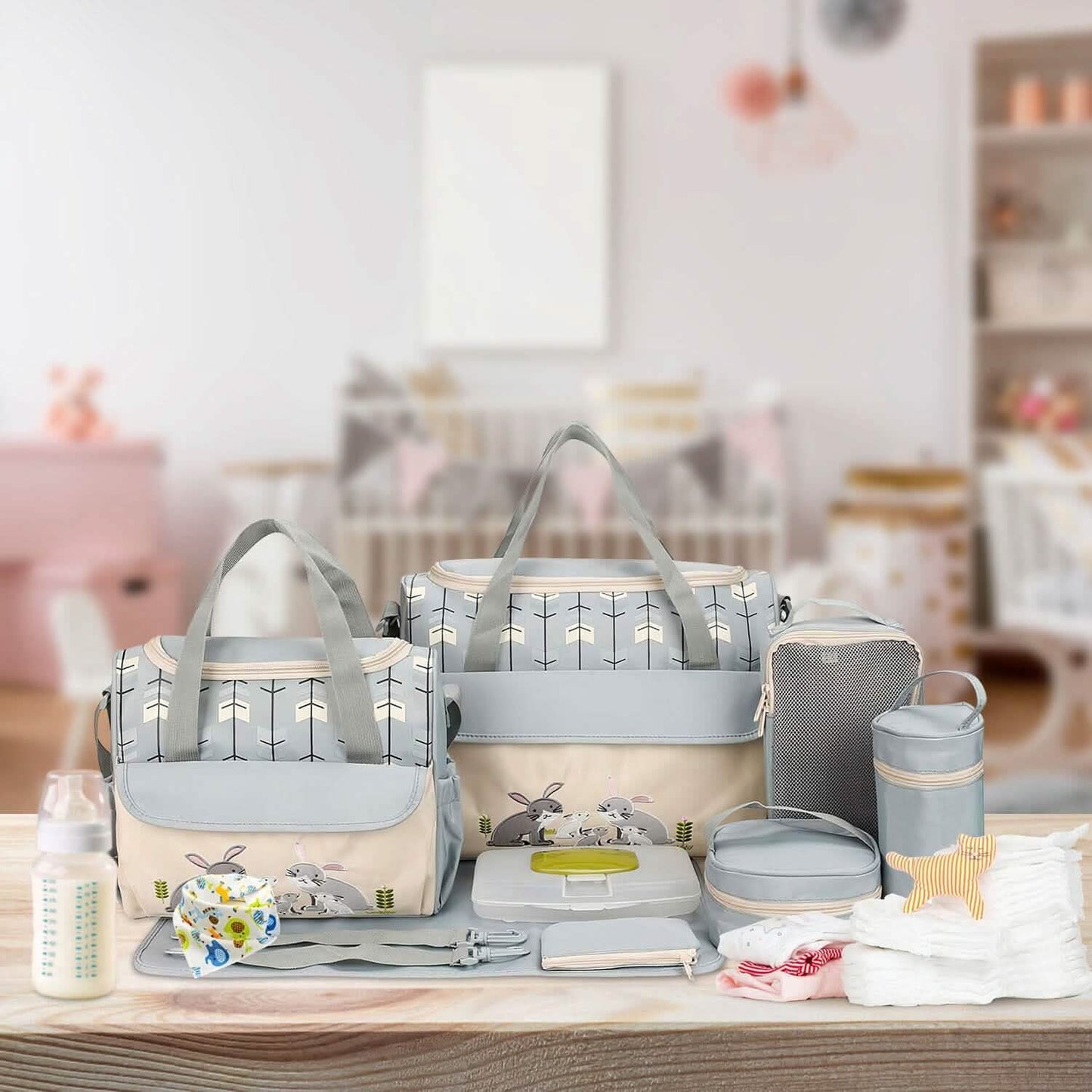11-teiliges Set: Multifunktionale Wickeltaschen mit Kühltasche