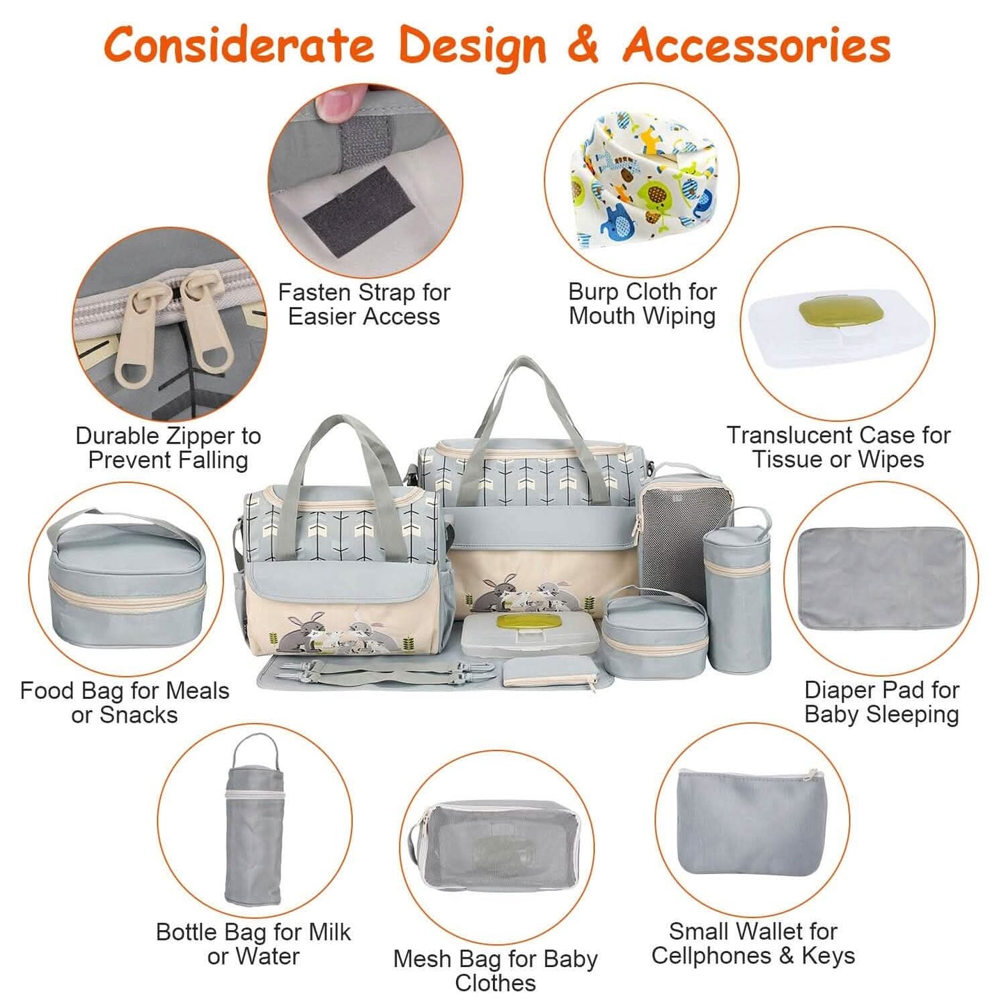 11-teiliges Set: Multifunktionale Wickeltaschen mit Kühltasche