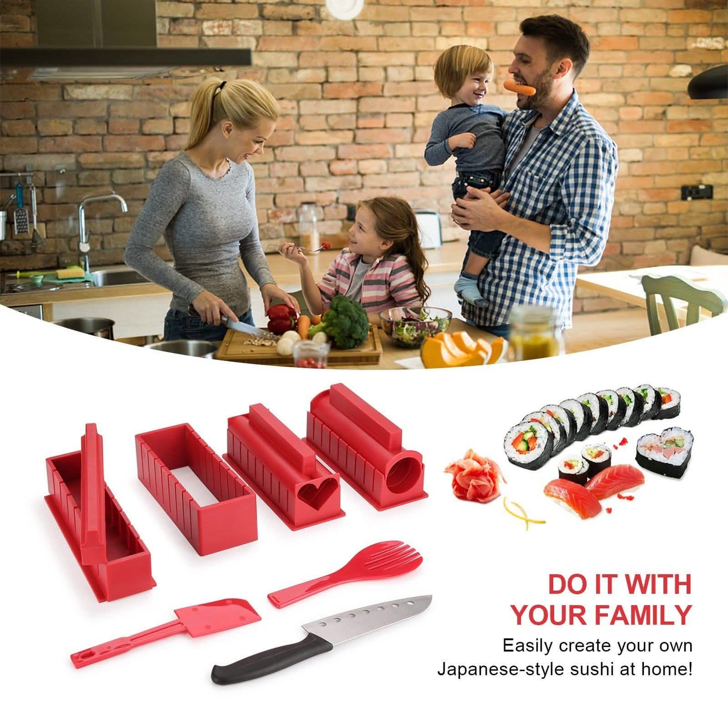 11-teilig: Sushi-Zubereitungsset Sushi-Rollen mit Premium-Sushimesser