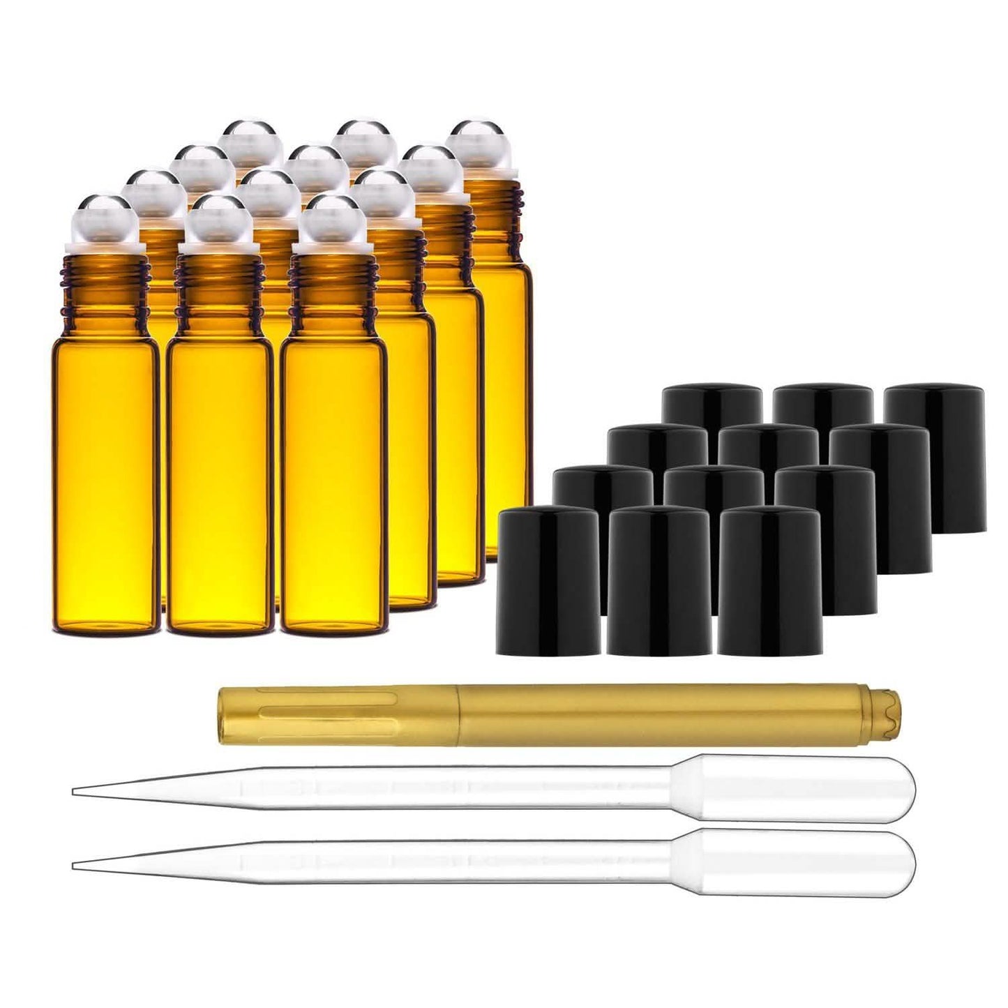 12er-Pack: Braunglasflaschen 10 ml mit Edelstahl-Rollkugeln