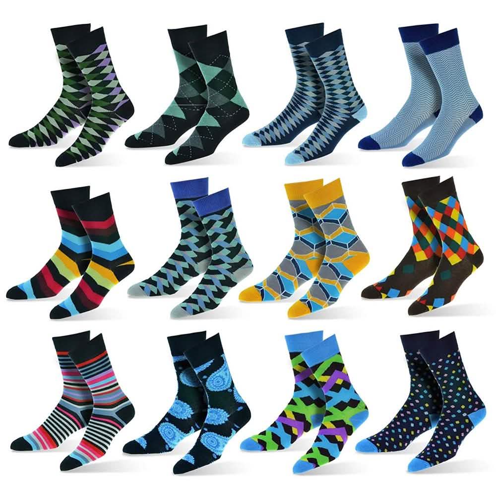 12er-Pack: Modische Herrensocken aus Baumwolle mit Muster