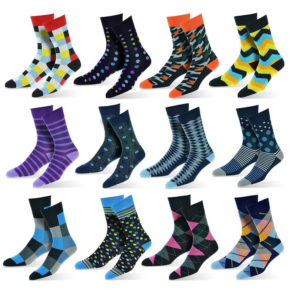 12er-Pack: Modische Herrensocken aus Baumwolle mit Muster