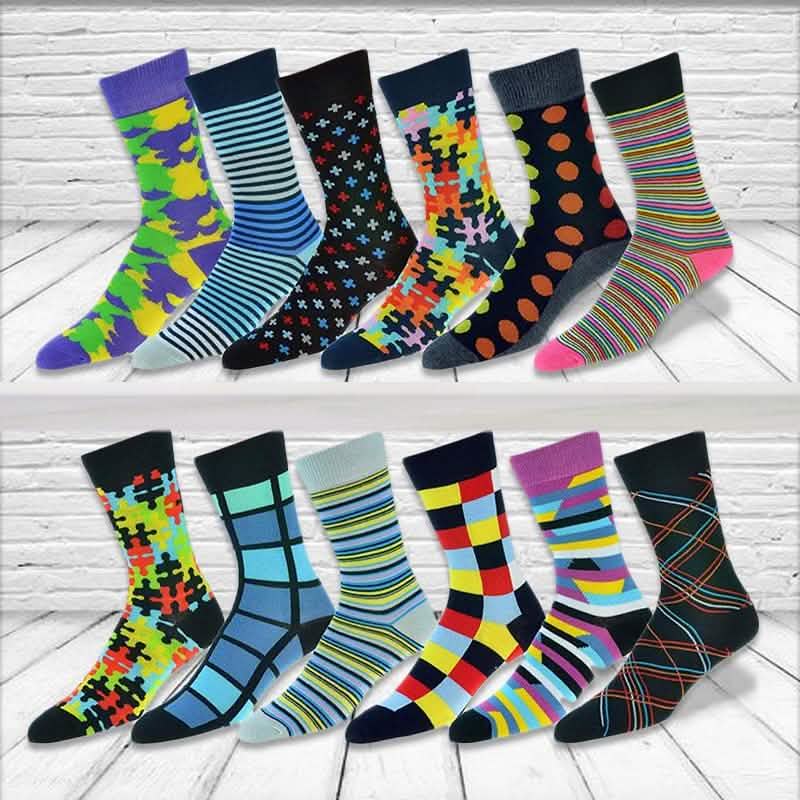 12er-Pack: Modische Herrensocken aus Baumwolle mit Muster