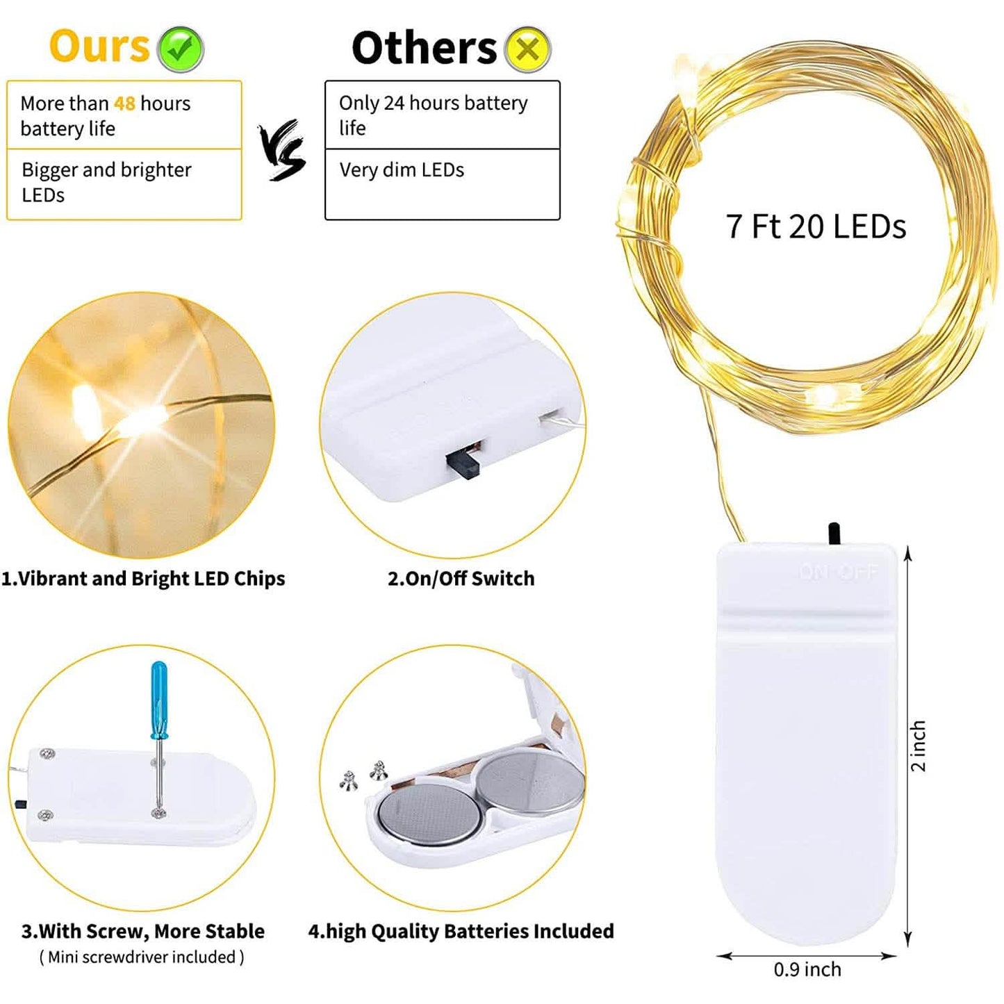 12er-Pack: LED-Lichterkette batteriebetrieben