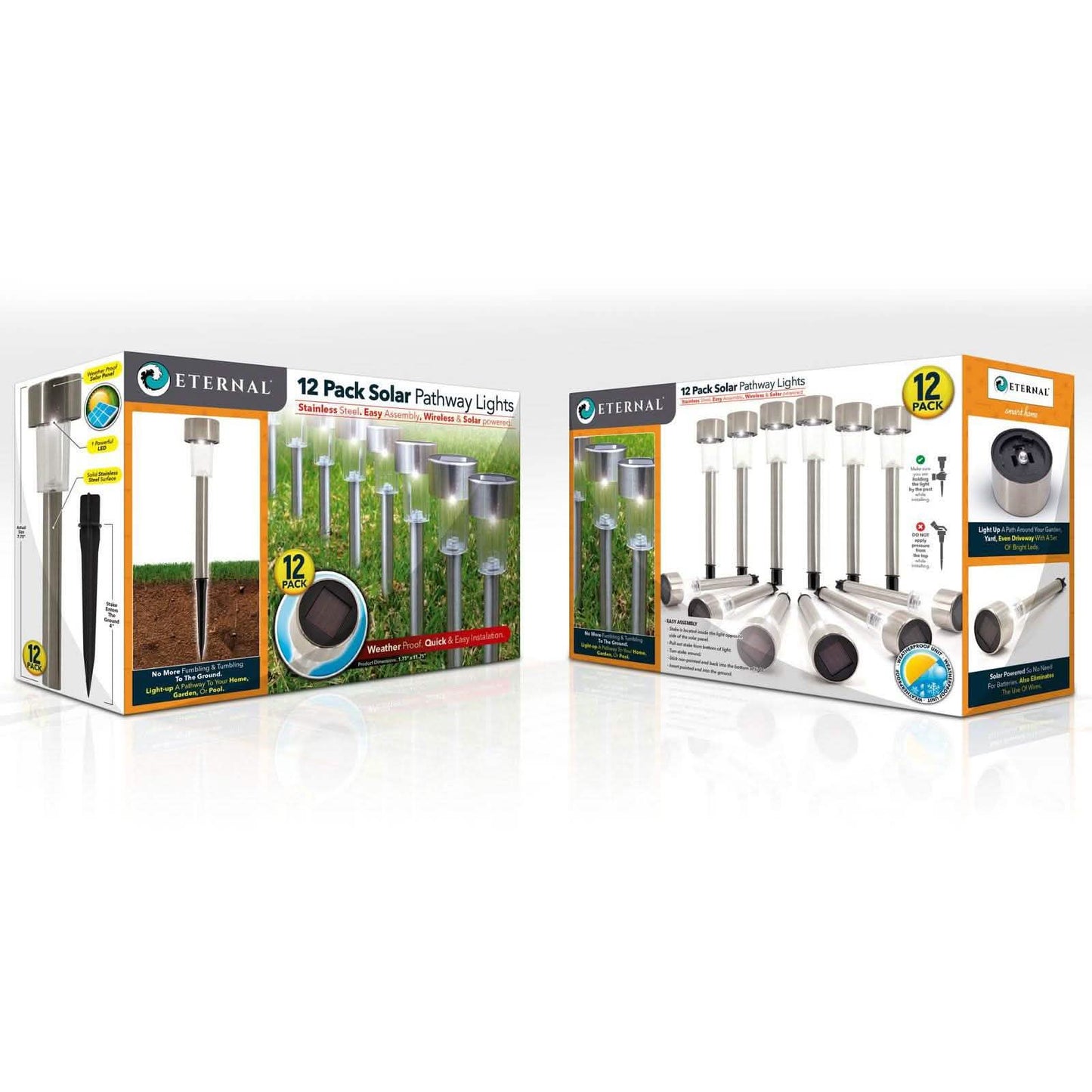 12er-Pack: Solar-LED-Gartenwegleuchten mit Erdspieß