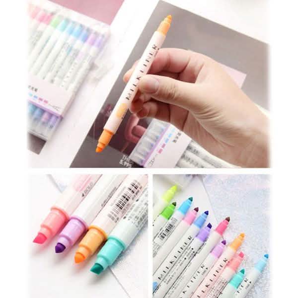 12-teiliges Set: Niedliche fluoreszierende Textmarker mit Doppelspitze