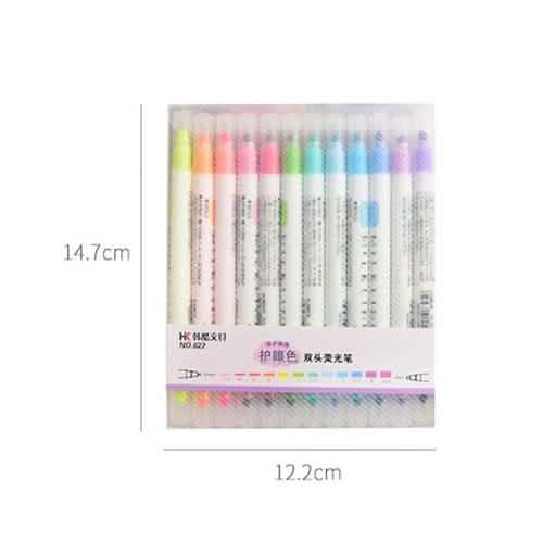 12-teiliges Set: Niedliche fluoreszierende Textmarker mit Doppelspitze