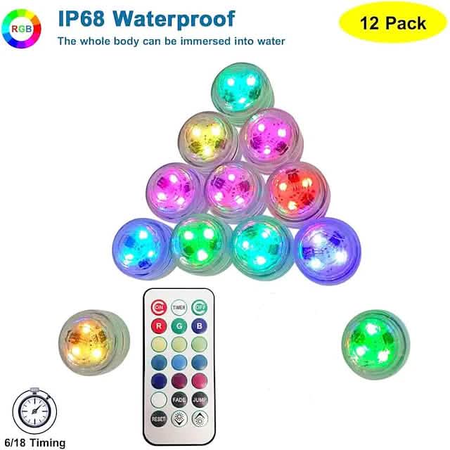 12-teiliges Set: LED-RGB-Tauchlicht mit Fernbedienung, Dekorationslicht