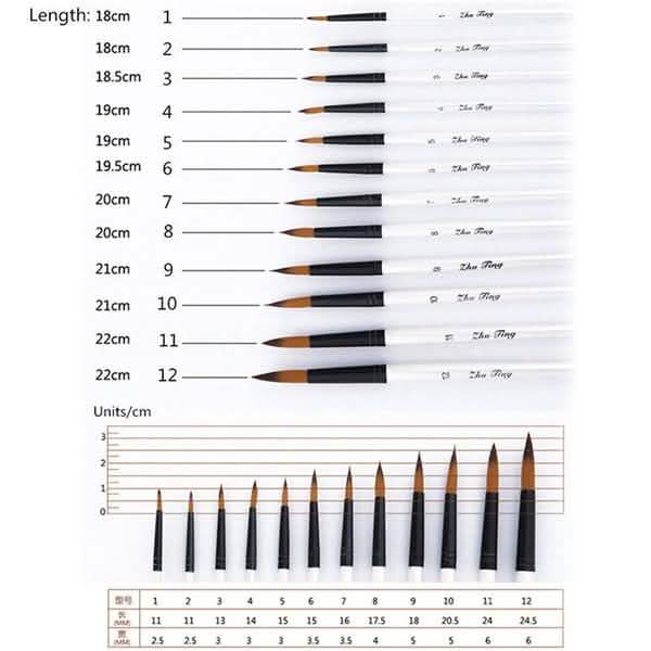 12-teiliges Set: Künstler-Aquarellpinsel